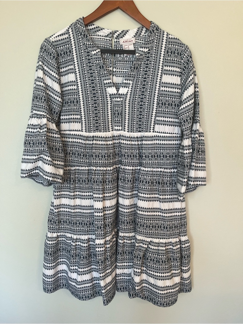 Ariat Navy & White Geometric Tiered V-Neck Midi Dress Western Boho